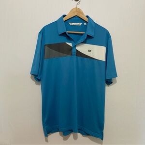 Travis Mathew Polo Shirt Size Large‎ Blue Colorblock Golf Athletic Performance